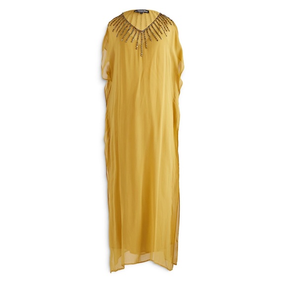 J. Peterman Company The Evening Caftan Gown Beaded Maxi Dress MuMu Yellow Gold M - Picture 4 of 16